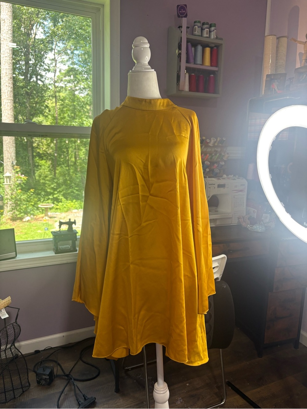 Women's Mustard Yellow Long Sleeve Swing Dress